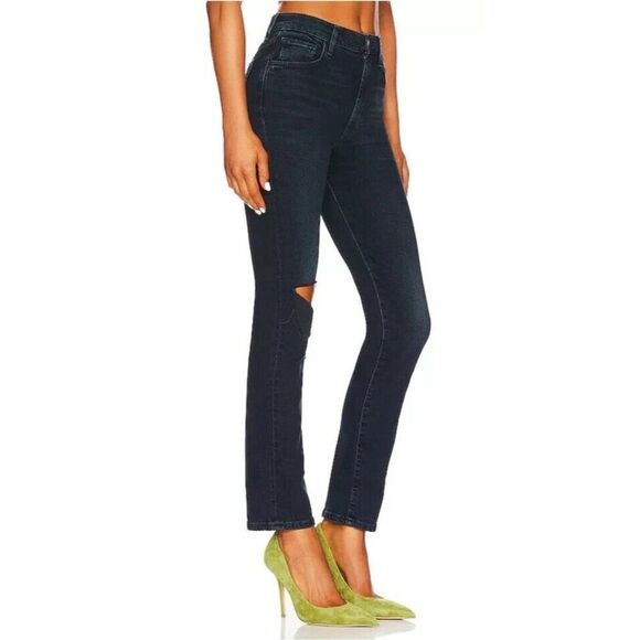 7 For All Mankind Easy Slim Jeans Womens 28 Dark Wash Ripped Knee - Picture 4 of 7